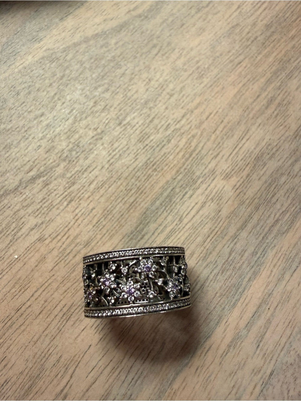 Pandora Silver Floral Filigree Ring with Clear Stones size 54
